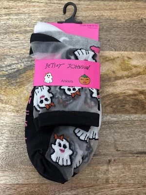 Calcetines tobilleros Betsey Johnson Ghost 2 pares talla 5-10 Boo canasta Halloween NUEVO Foto 1 de 3