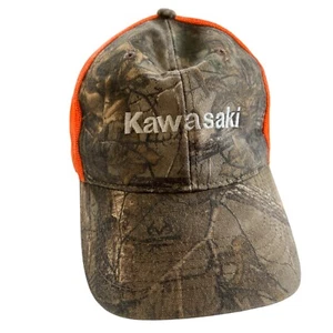 Port Authority Kawasaki Mens Camo Strapback Mesh Back Hat Orange Trucker - Picture 1 of 10