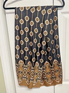 Vtg Adrienne Landau Studio Silk Scarf Paisley Black Brown Earth Tones 11"x 53" - Picture 1 of 10