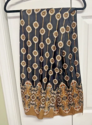 Vtg Adrienne Landau Studio Silk Scarf Paisley  Black  Brown Earth Tones 11"x 53" - Image 1 of 4