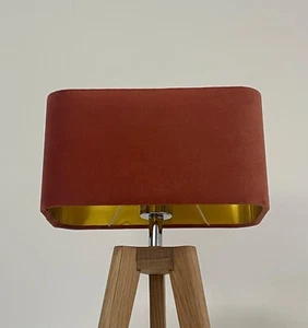 Pantalla de Lámpara Quemado Naranja Terciopelo Cepillado Oro Redondado Rectangular Tono de Luz - Imagen 1 de 13