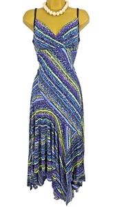 Joseph Ribkoff Asymmetric Dress UK10 Blue Sequin Maxi Sleeveless Strappy Party - Picture 1 of 14