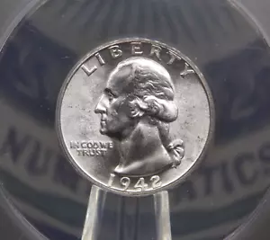 1942 "D" Washington SILBER Quarter 25c ANACS MS64 #335 BU Stempelglanz ECC&C Inc - Bild 1 von 5