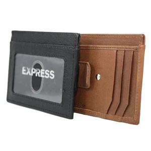 Mini billetera de bolsillo frontal de cuero fino para hombre con clip de resorte de metal - Imagen 1 de 5