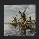 Delft  Polychrome Hand Painted Tile 2 Windmills Ceramic Made in Holland 6" x 6"