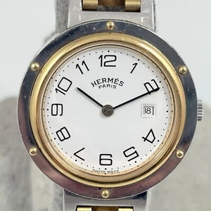 HERMES CLIPPER 30mm BOY'S GOLD WHITE DIAL DATE VINTAGE SWISS WATCH F848 - Picture 1 of 12