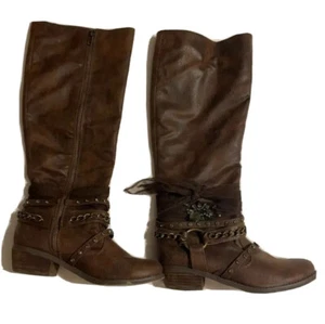 Nicht bewertet Reitstiefel Damengröße 6,5 M braun Strass Kette Schnalle - Bild 1 von 6