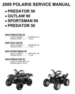 2009 Polaris Predator 50 Outlaw 90 Sportsman 90 SERVICE REPAIR MANUAL ON CD - Picture 1 of 2