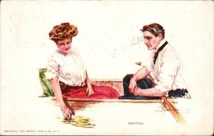 LOVERS In A CANOE On Lovely A/S HOWARD CHANDLER CHRISTY Vintage 1909 Postcard