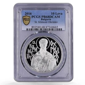 Bulgaria 10 leva Religion Orthodox Kliment Orchidski PR68 PCGS silver coin 2016 - Picture 1 of 2