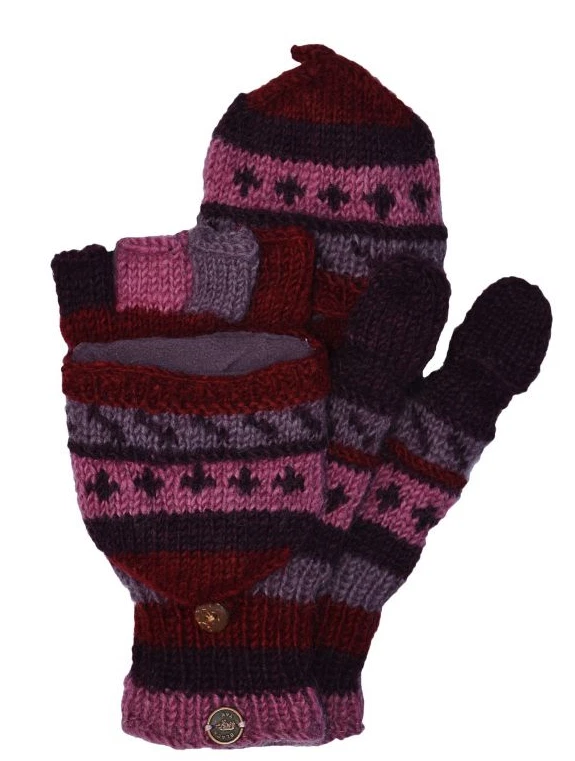 Black Yak 100% Pure New Wool Ladies Naya Pattern Mitts - Berries - Image 1 of 1