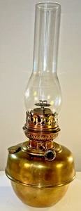 Brass Paraffin Oil LAMPE VERITAS Centre Draught & Clear Glass Chimney 40 cm Tall - Picture 1 of 13