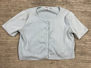 Princess Polly Sweater Womens 8 Blue Short Sleeve Cardigan Button Front Cropped - Picture 1 of 13