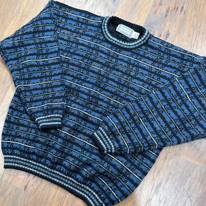 Vintage Concrete Mix Sweater Men L Geometric Acrylic Knit Fisherman Pullover 90s - Picture 1 of 10