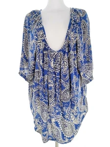 Savoir Size 24 (52) Blue Blouse Viscose 100% Short Sleeve - Picture 1 of 5