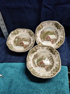 Johnson Bros Friendly Village Cereal Soup Bowls The Covered Bridge ~ Set of 3 - Picture 1 of 8