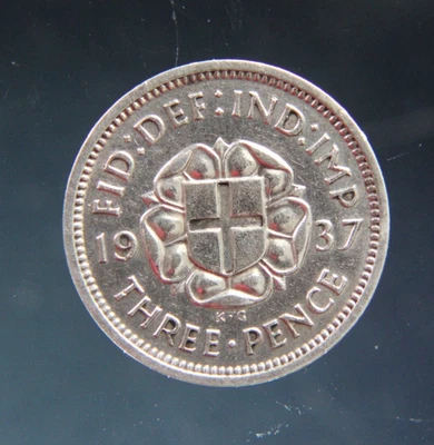 Gran Bretaña, moneda de plata de 3 peniques 1937 Foto 1 de 2
