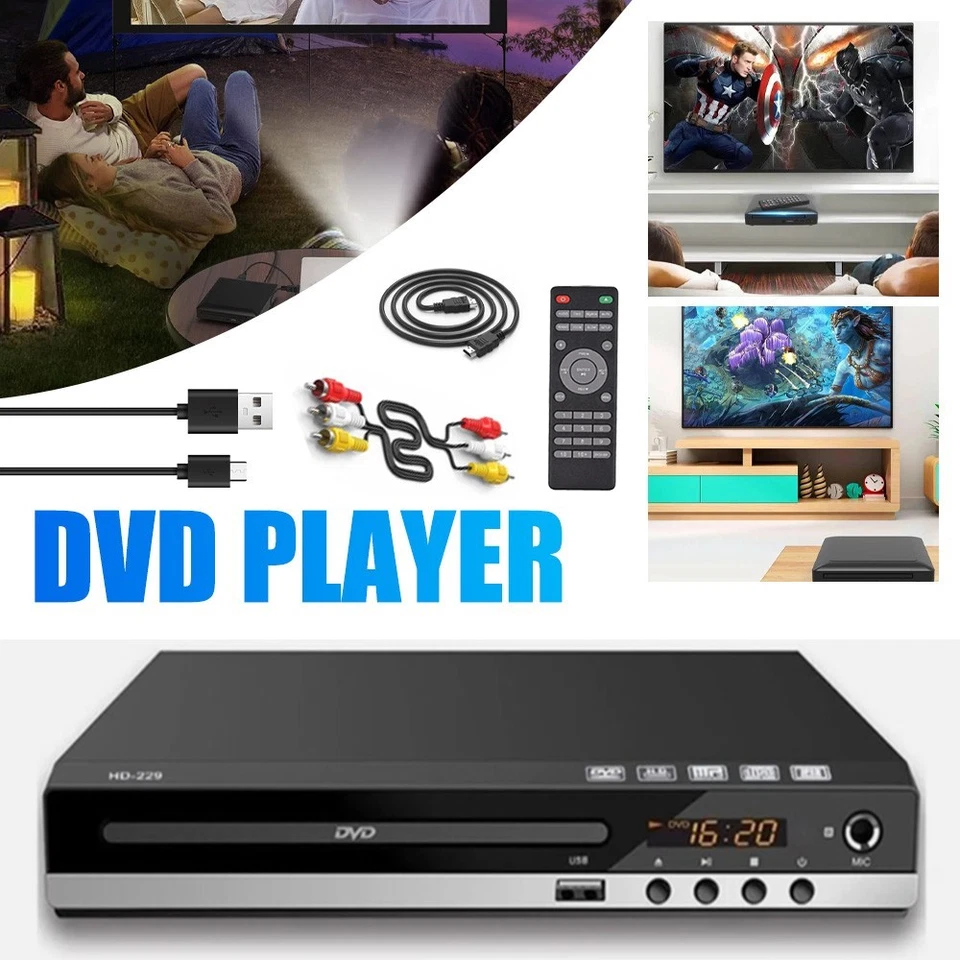 Reproductor de DVD 1080 HD 4K 2025 sin todas las regiones Reproductor de discos DVD CD Salida AV USB EE. UU. Foto 1 de 4