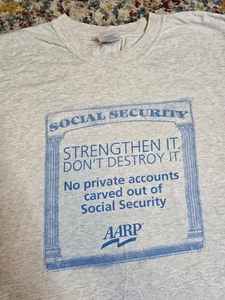 Vintage 00's Y2k AARP Social Security Graphic T-Shirt Size XL Gray Politics - Picture 1 of 5