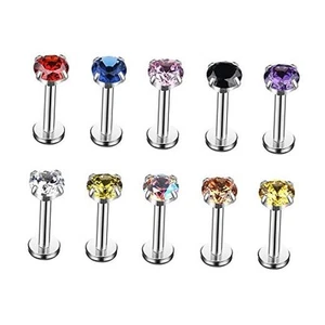 Mix Color CZ Internally Threaded Labret Monroe Lip Ring Tragus Nail Helix - Picture 1 of 3