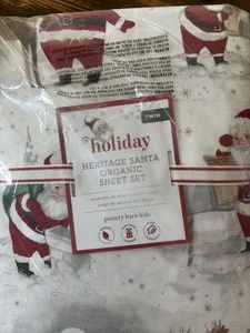 NEU Pottery Barn Kids Heritage weiß Santa Baumwolle Twin 3-teiliges Lakenset, Weihnachten - Bild 1 von 5