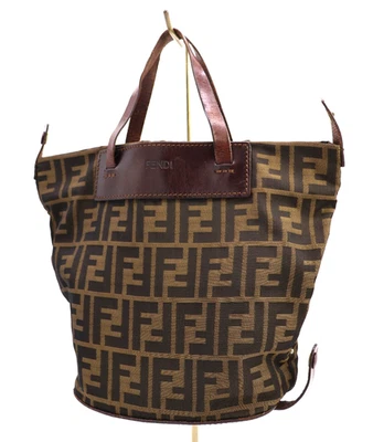 Fendi 复古 Zucca 托特包 手提包 折叠包 钱包 尼龙帆布 棕色 正品 — 第 1/4 张图片