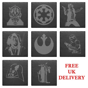 Star Wars darth maul vader yoda obiwan Slate Mat Engraved Set Of 4 Coasters - Picture 1 of 25