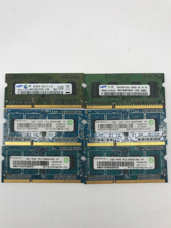 6GB (6x1GB) 1Rx8 PC3-10600S DDR3 204pin SODIMM RAM Laptop Memory  - Image 1 of 1
