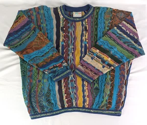 Vintage COOGI Sweater 90’s Knit 3D Textured Abstract Multi Colored Mens Medium - Picture 1 of 14