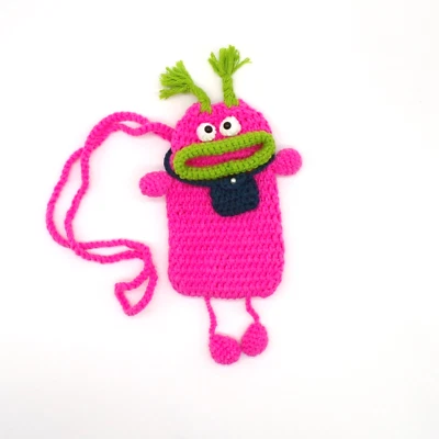 Bolso Bandolera Big Mouth Silly Monster Crochet Teléfono Celular Rosa Verde Adolescente Foto 1 de 4