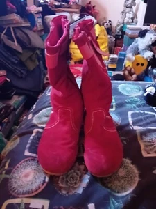 Botas de gamuza para mujer KangaROOS planas, rojas, hasta la pantorrilla, talla 4 - Imagen 1 de 12