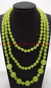 Beautiful New Natural 8-14mm Green Peridot Round Gemstone Beaded Necklace 50in - Picture 1 of 12