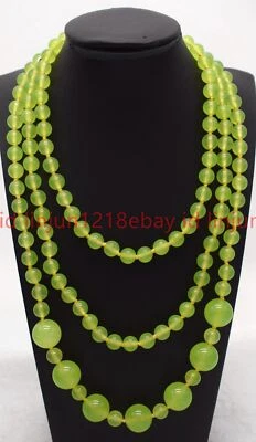 Beautiful New Natural 8-14mm Green Peridot Round Gemstone Beaded Necklace 50in - Image 1 of 4