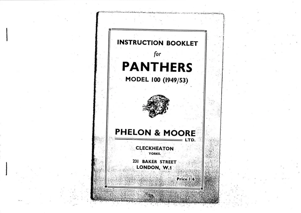 PANTHER MODEL 100 (1949-53) MOTORCYCLES INSTRUCTIONS BOOKLET - Image 1 of 1