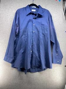 VanHuesen Mens Button Up Shirt Size 18 Cotton Blend Blue Long Sleeves Collared - Picture 1 of 8