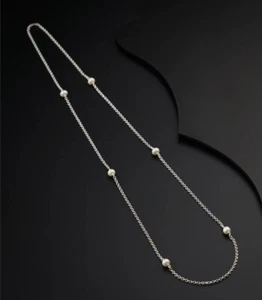 Collar largo hecho a mano de plata de ley 925 con cuentas de perlas naturales regalo de aniversario - Imagen 1 de 3