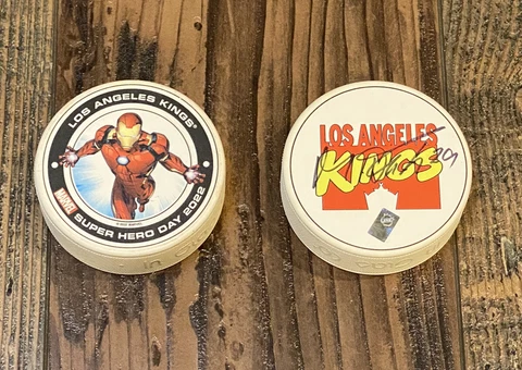 Los Angeles Kings MARVEL Super Hero Day 2022 Martin Frk #29 Signed Puck Iron Man Cover