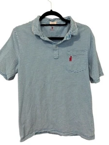 Johnnie-O Boys Size 14 Bright Blue White Striped Cotton Short Sleeve Polo Shirt - Picture 1 of 4