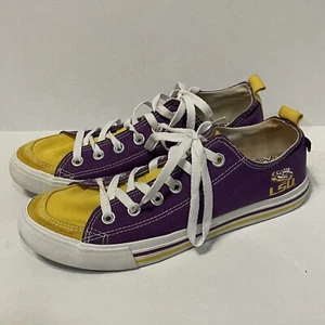 LSU Tigers Skicks Unisex Sneaker Shoes Purple Yellow Low Top Lace Up Woman Sz 8M - Picture 1 of 7