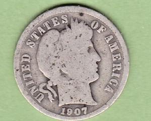 1907 Barber Dime in GOOD condition ~ PLEASE SEE THE SCAN stk 11 - Picture 1 of 5