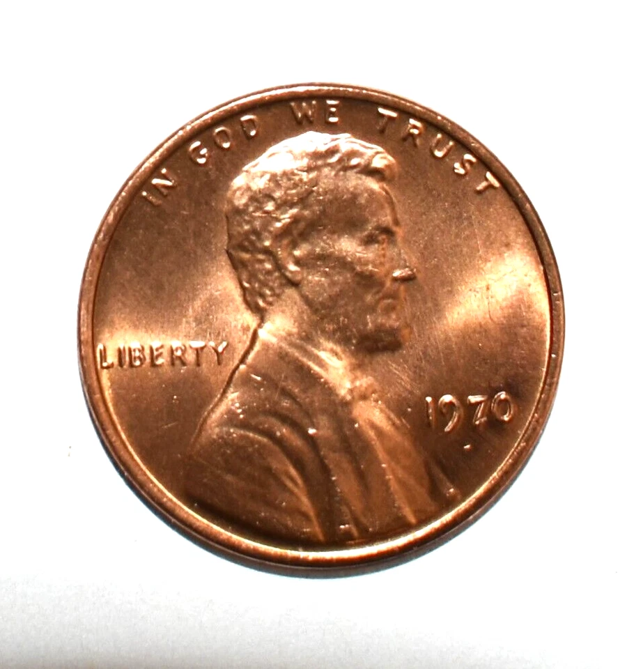1970 No Mint P Penny One Cent Coin ERROR Floating Roof DD, Cud Uncirculated Red - Image 1 of 4