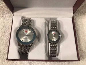 $249.99 Luis Cardini His & Her Metal Link Stylish Set of Watches NIB 80% OFF #18 - Picture 1 of 6