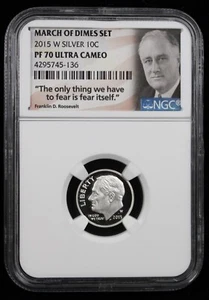 2015-W Silver Roosevelt Dime 10c NGC PF 70 Ultra Cameo (62180) - Picture 1 of 4