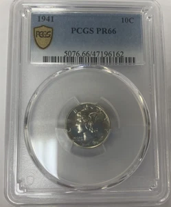 1941 Mercury Dime ~ PCGS PR66 ~ Gold Shield Etikett ~ Ausgezeichneter Blickfang - Bild 1 von 6
