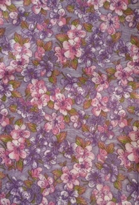 Vintage 40s 50s Floral Fabric 35w Purple - 4 Yards 100% Cotton USA Allvat Print - Picture 1 of 4