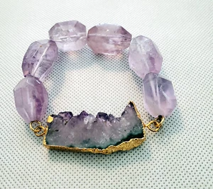 100% Natural Carved AAA Amethyst Stretch Bracelet - Picture 1 of 3
