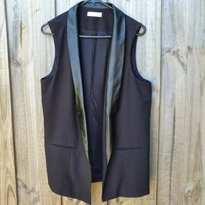 Seed Heritage Size 14 Black Sleeveless Open Front Longline Vest Waiscoat - Picture 1 of 11