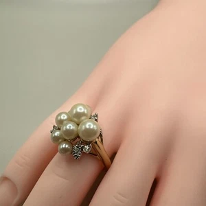 Vintage Ana Bekoach 18k GE Pearl And CZ Gold Color Ring - Size 5.75 Signed - Picture 1 of 8