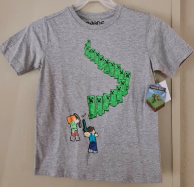Mojang Minecraft Boys Mine Creeper Walk T-Shirt Gray Size M (8) BRAND NEW! - Image 1 of 4