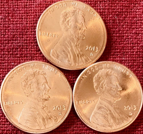 2013-D Lincoln Shield Cent BU Uncirculated From OBW - Lot Of Three Cover
